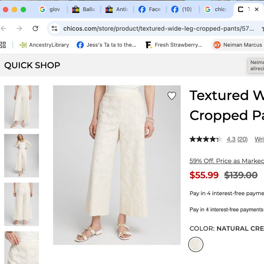 CHICOS Textured Wide Leg Cropped Pant size 14